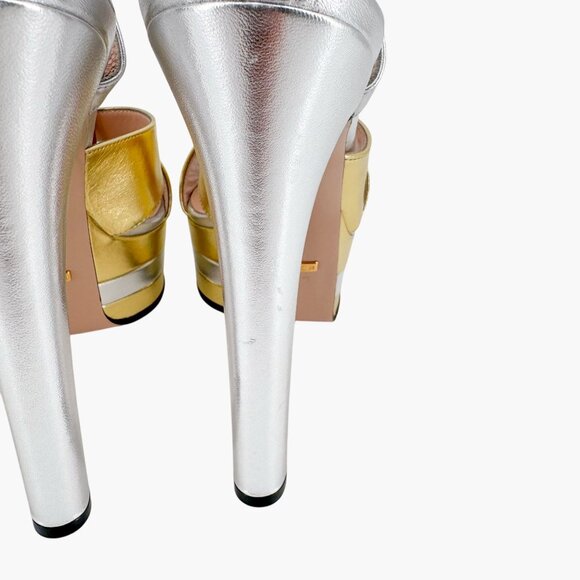 Gucci Angel Platform Sandals Size 40 US 10 Gold Silver GG Criss Cross High Heel - Picture 8 of 15